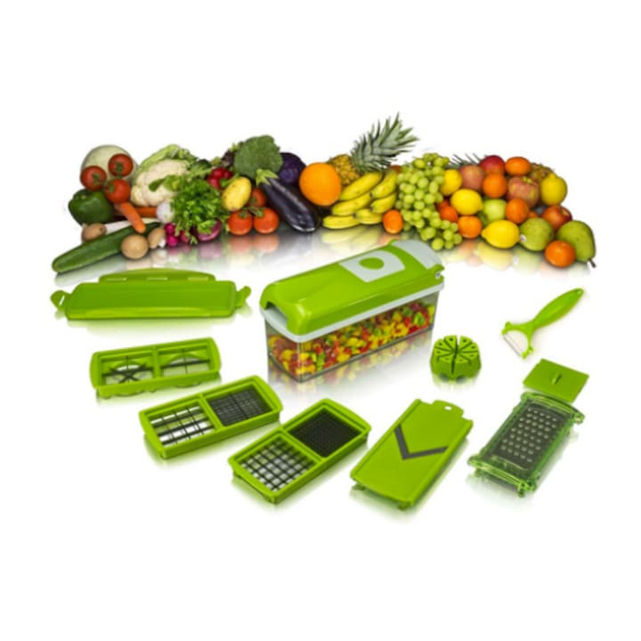 Feliator legume 12 funcții – design alb-verde cu lame inoxidabile