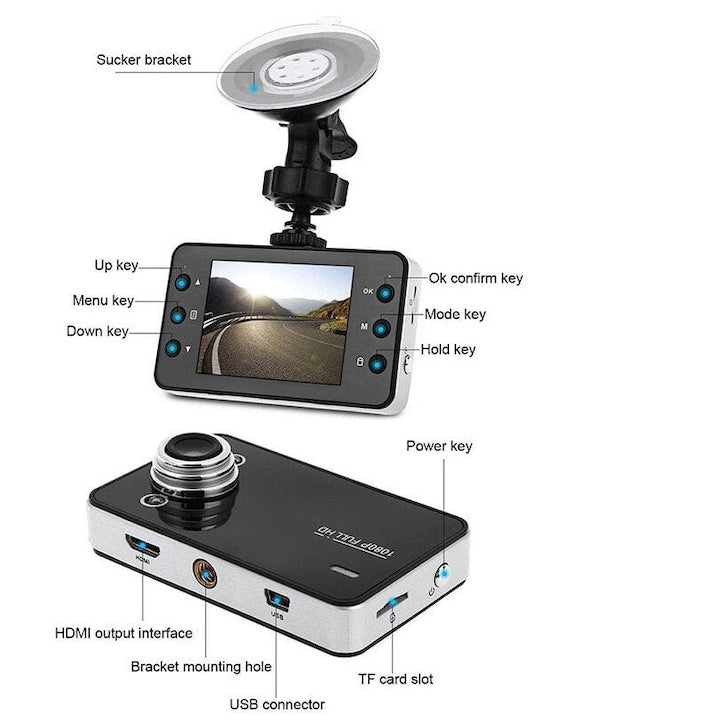 Dash cam HD1080p 2,4″ cu vizibilitate noaptă și senzor de impact