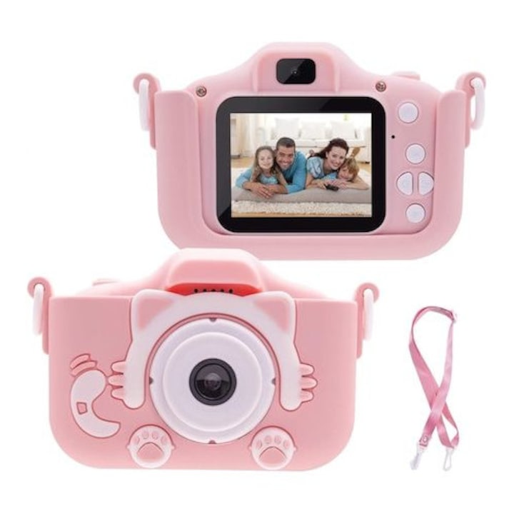 Camera foto digitala pentru copii cu carcasa silicon, card 32GB, jocuri si functii multiple