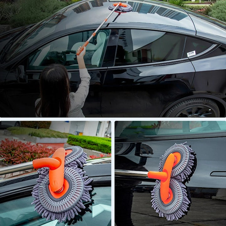 Mop auto rotativ cu cap dublu și mâner telescopic 360° – Curățare eficientă a autoturismului