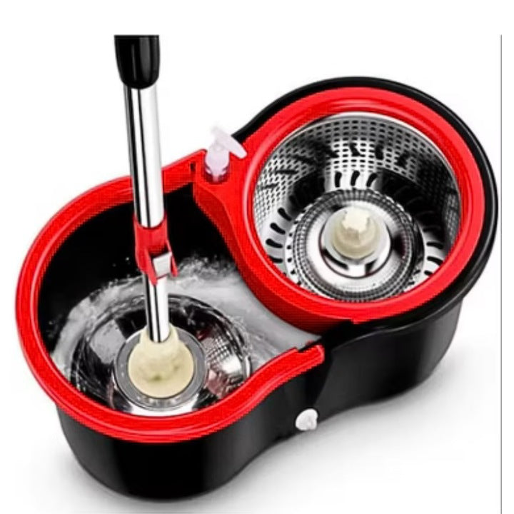 Set Mop Magic Rotativ 360° cu Talpă și Cuvă din Inox, 4 Rezerve Diferite + Perie Rosturi, Covoare Incluse
