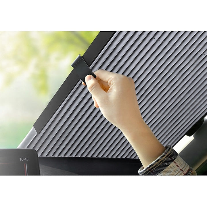 Parasolar auto retractabil cu ventuze – 150 x 70 cm, aluminiu