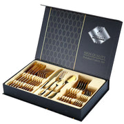 Set tacâmuri aurii 24 piese din oțel inoxidabil, stil portughez, auriu – 6 persoane
