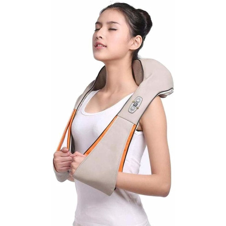 Aparat de masaj cervical, cu incalzire, infrarosu si bile, pentru umeri si gat, 24W, piele