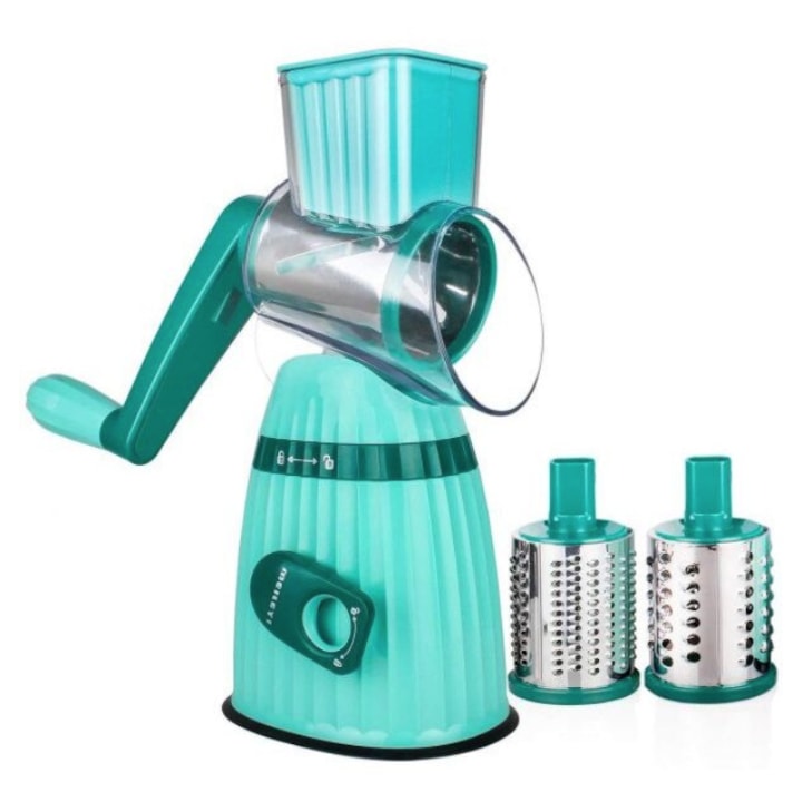 Răzătoare multifuncțională 3 în 1, manuală, 3 lame inox – verde