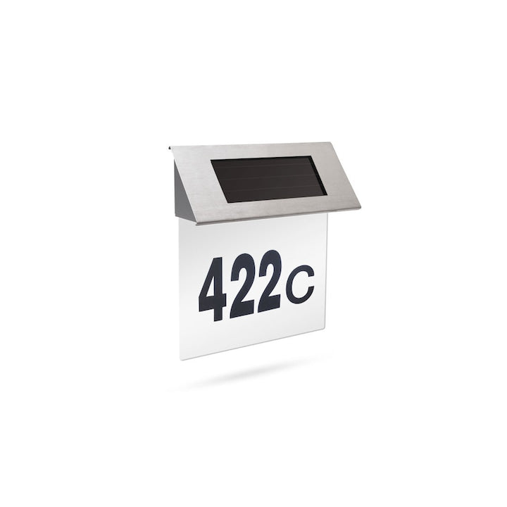 Numar de casa solar cu iluminare LED, inox si acril, 18.5×5×19 cm, argintiu