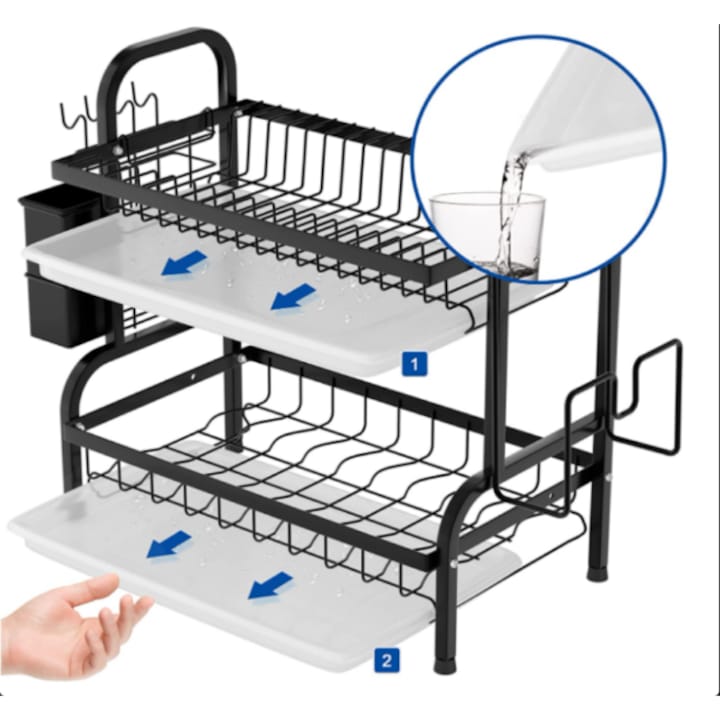 Suport de vase metalic ,supraetajat ,cu 2 polițe,design scandinav, negru