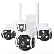 Camera de Supraveghere WiFi cu 3 Obiective, 15MP Ultra HD, Zoom 10X, Rotire 360°, Night Vision Color, IP66