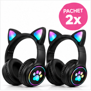 Pachet 2x Căști Wireless Bluetooth cu Urechi de Pisică – Pliabile și Confortabile