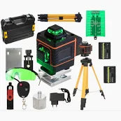 Nivela Laser 4D cu 16 Linii, Autonivelare, Telecomandă, Lumina Verde, Trepied 150 cm, Platformă de Ridicare