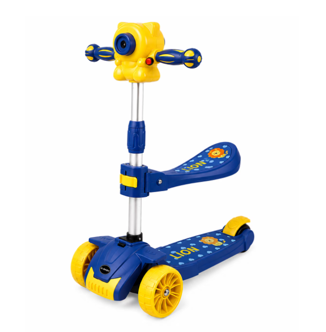 Trotineta 3 in 1 pentru Baieti, cu Scaun, Lumini LED, Muzica si Baloane de Sapun, Reglabila pe Inaltime